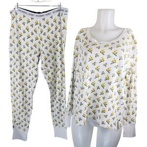 Victoria Secret White Yellow Floral Winter Warm 2 Piece Pajama Set  Women's XL